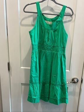 Australia Lulalife Medium Bright Green Sleeveless Tiered Cotton Dress Pockets